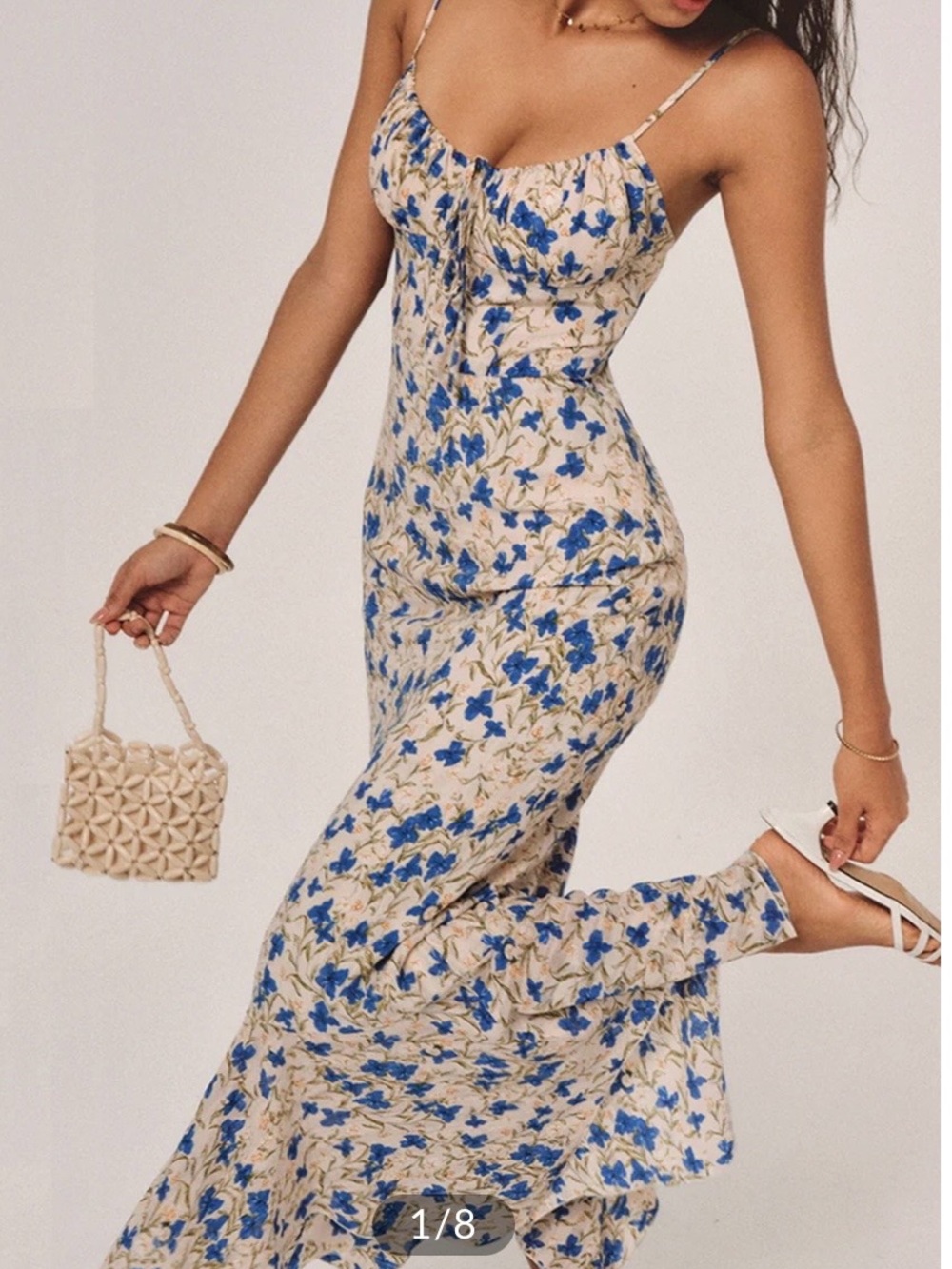 Commense Blue Floral Spaghetti-Strap Maxi Dress